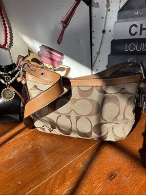 Coach Signature Jacquard East West Small Shoulder Bag EUC